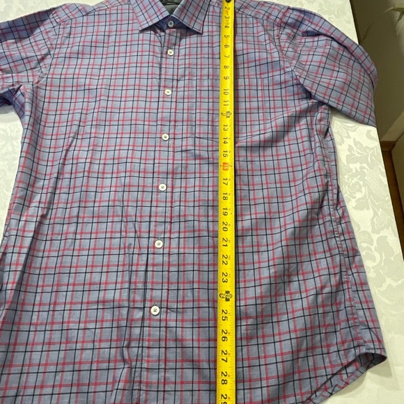 Bugatchi Mens Button Down Shirt Grey Red Black Plaid Long Sleeve Size Medium - Picture 6 of 8